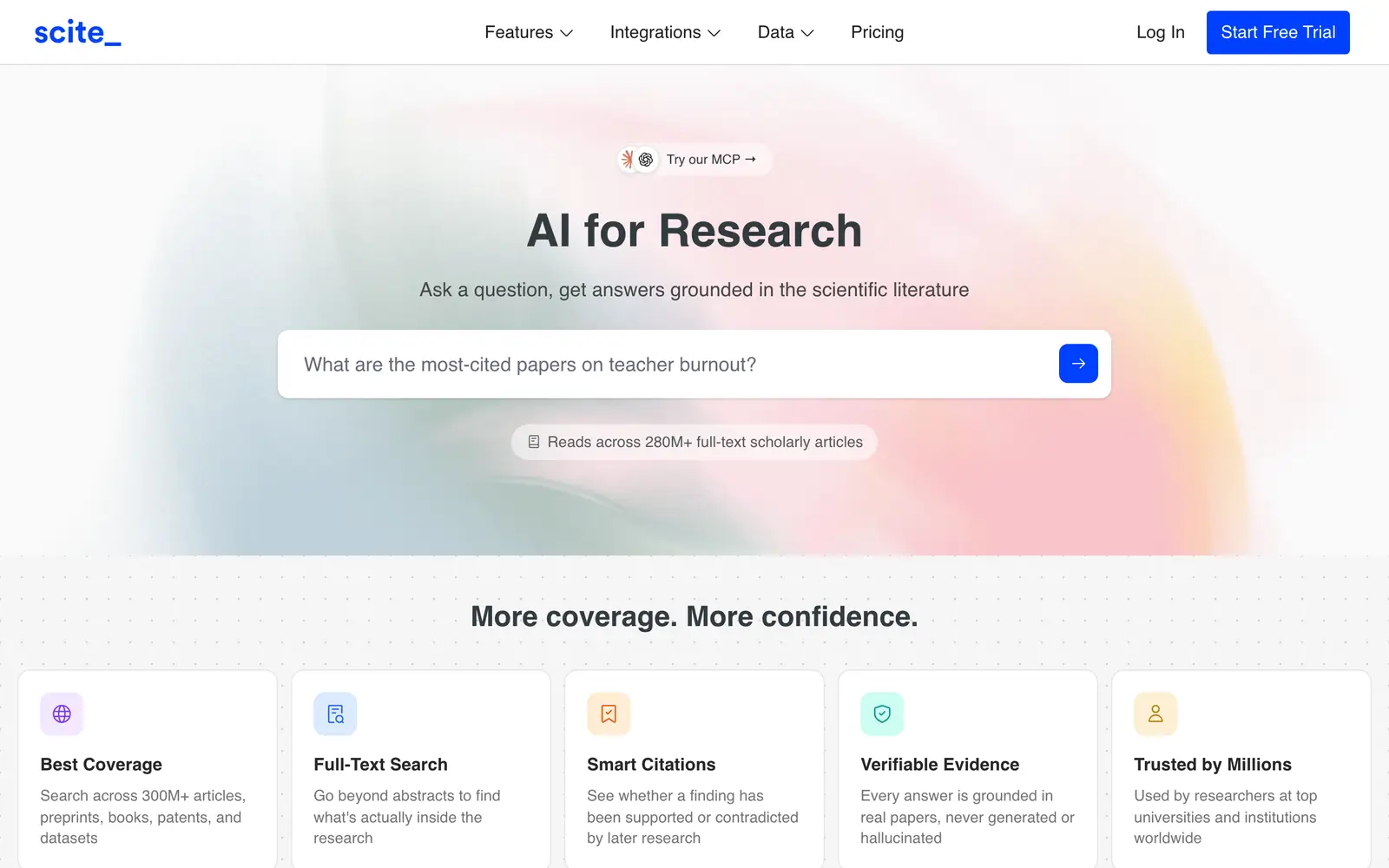 Screenshot of the scite website