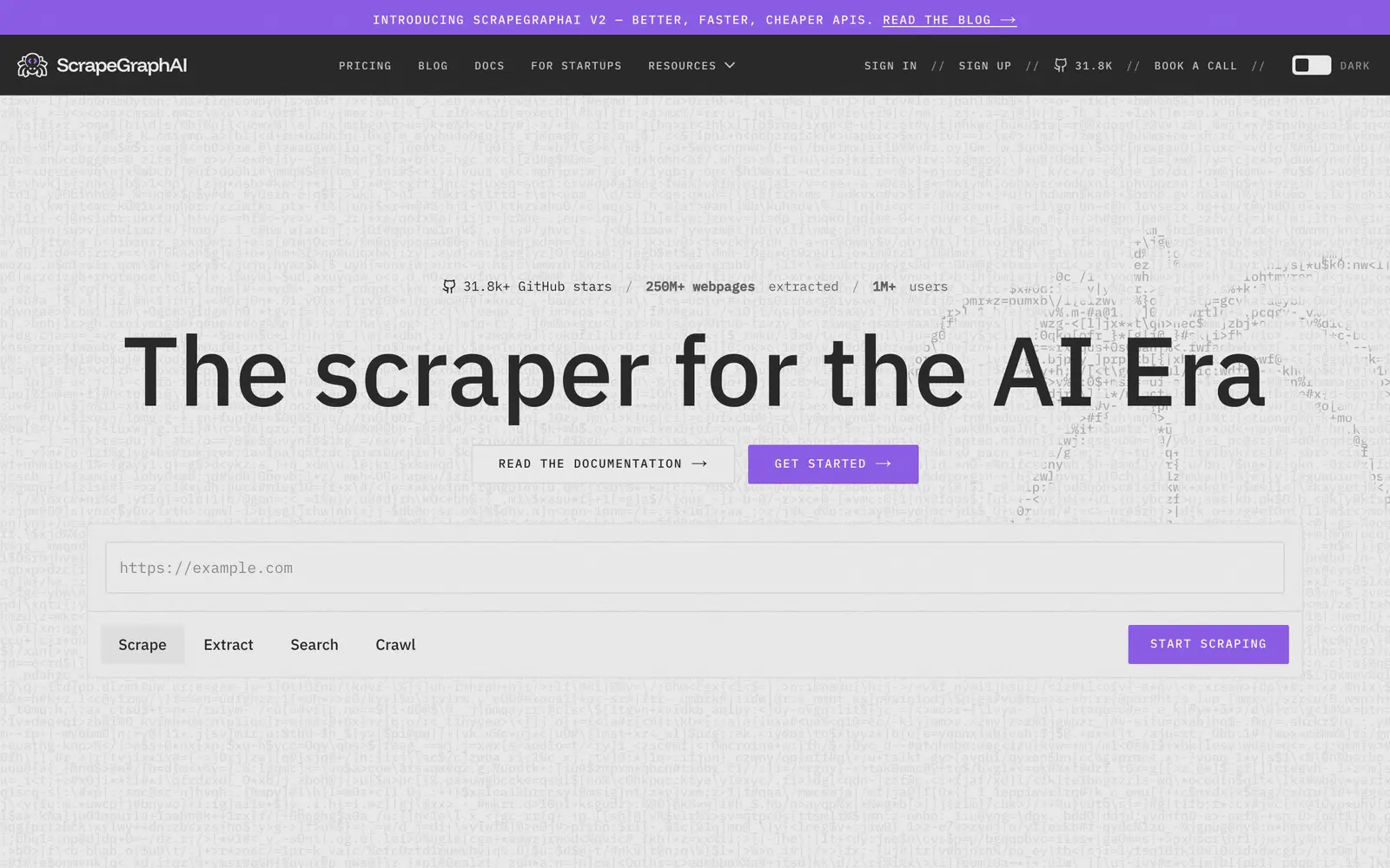Screenshot of the ScrapeGraphAI website