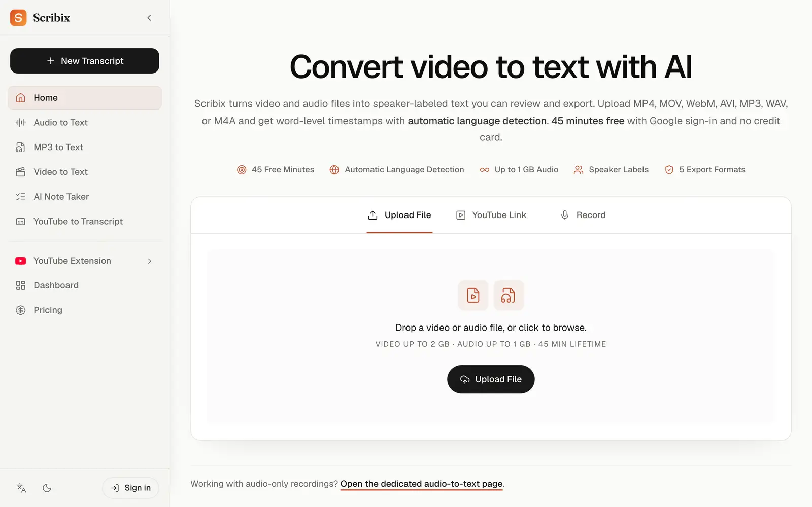 Screenshot of the Scribix website