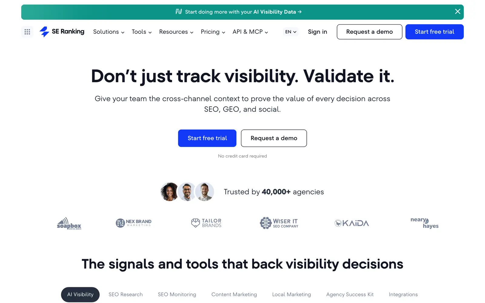 Screenshot of the SE Ranking website