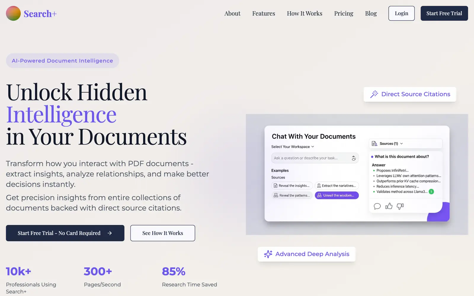 Screenshot of the Search+ website
