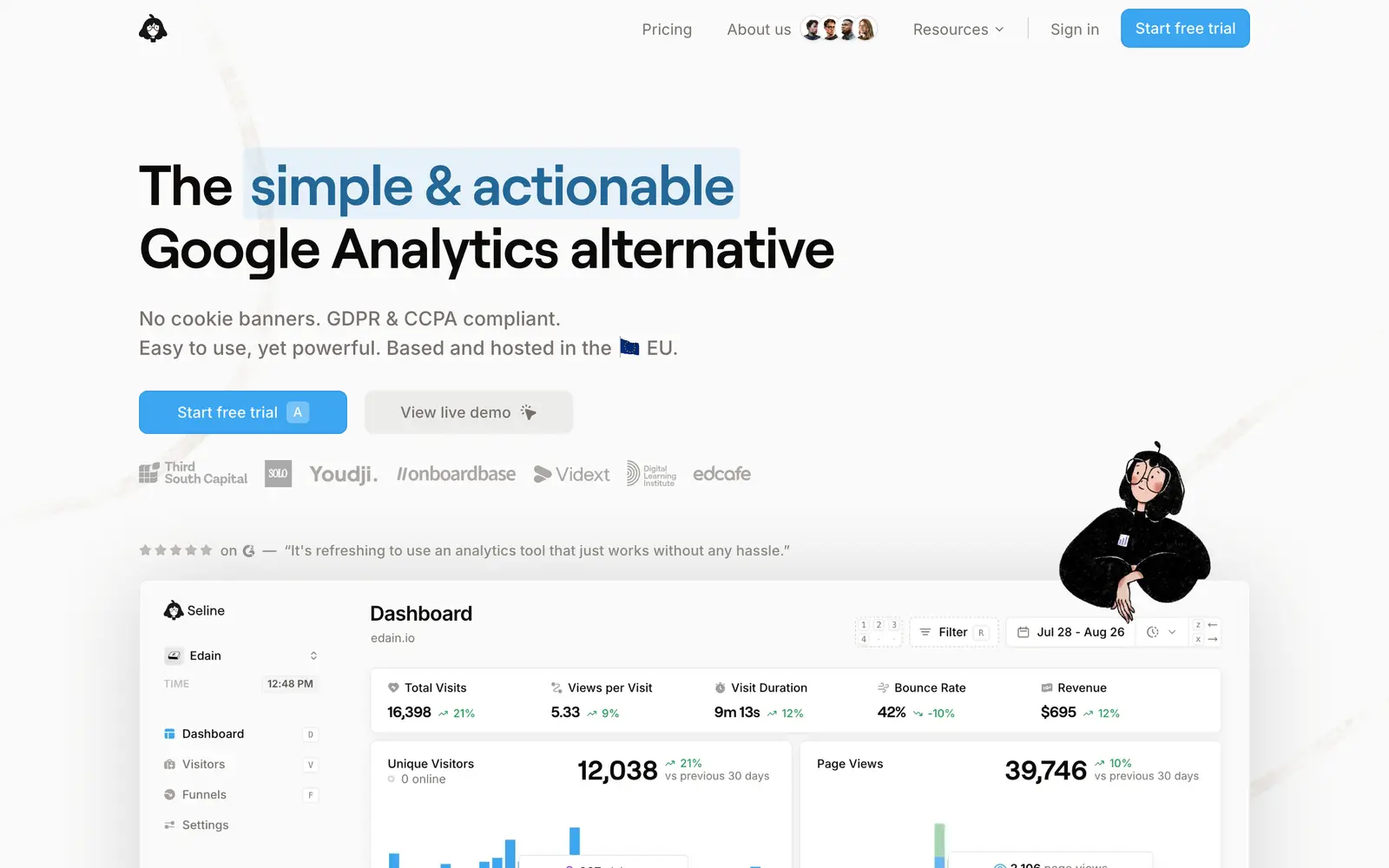 Screenshot of the Seline Analytics website