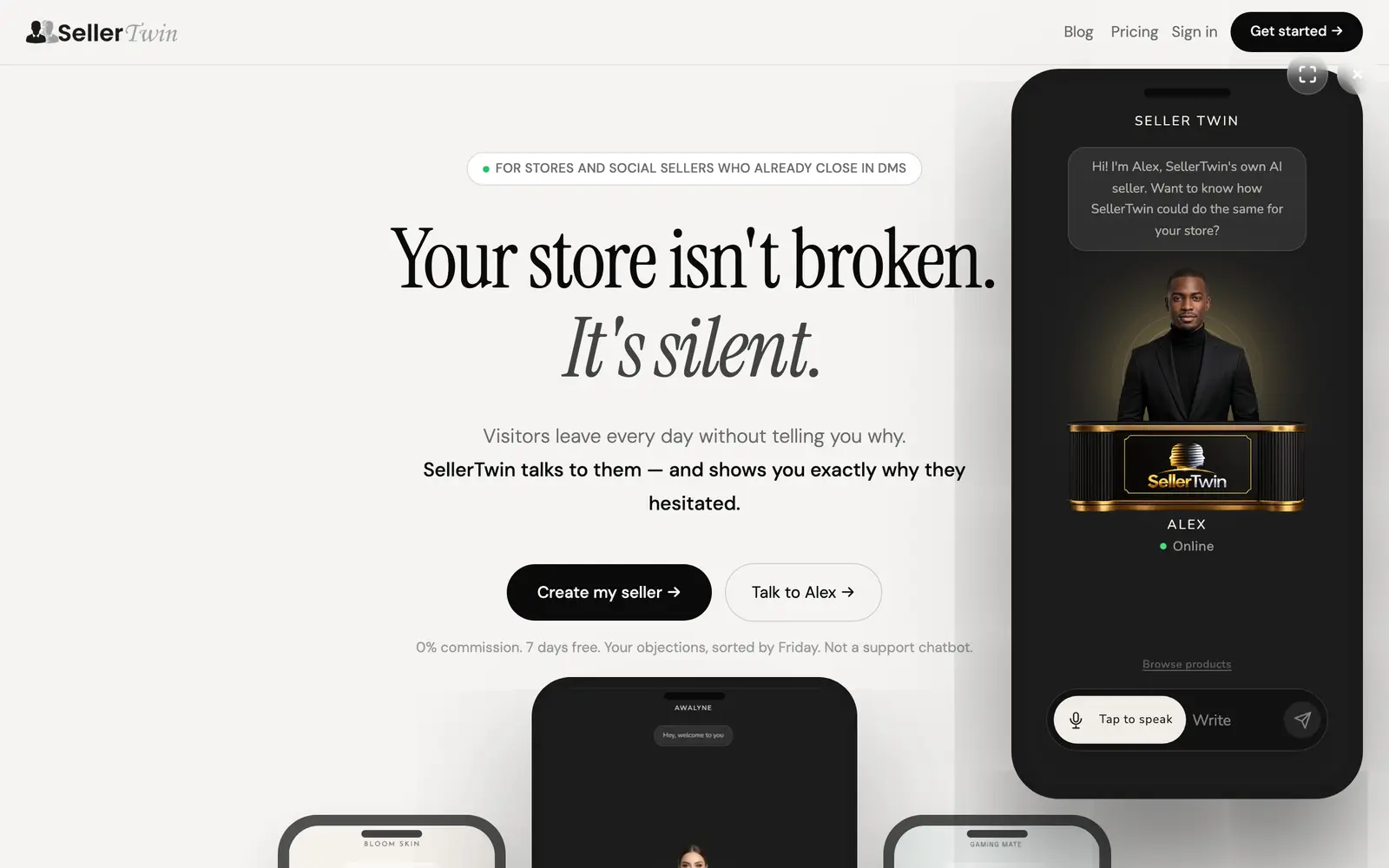 Screenshot of the SellerTwin website