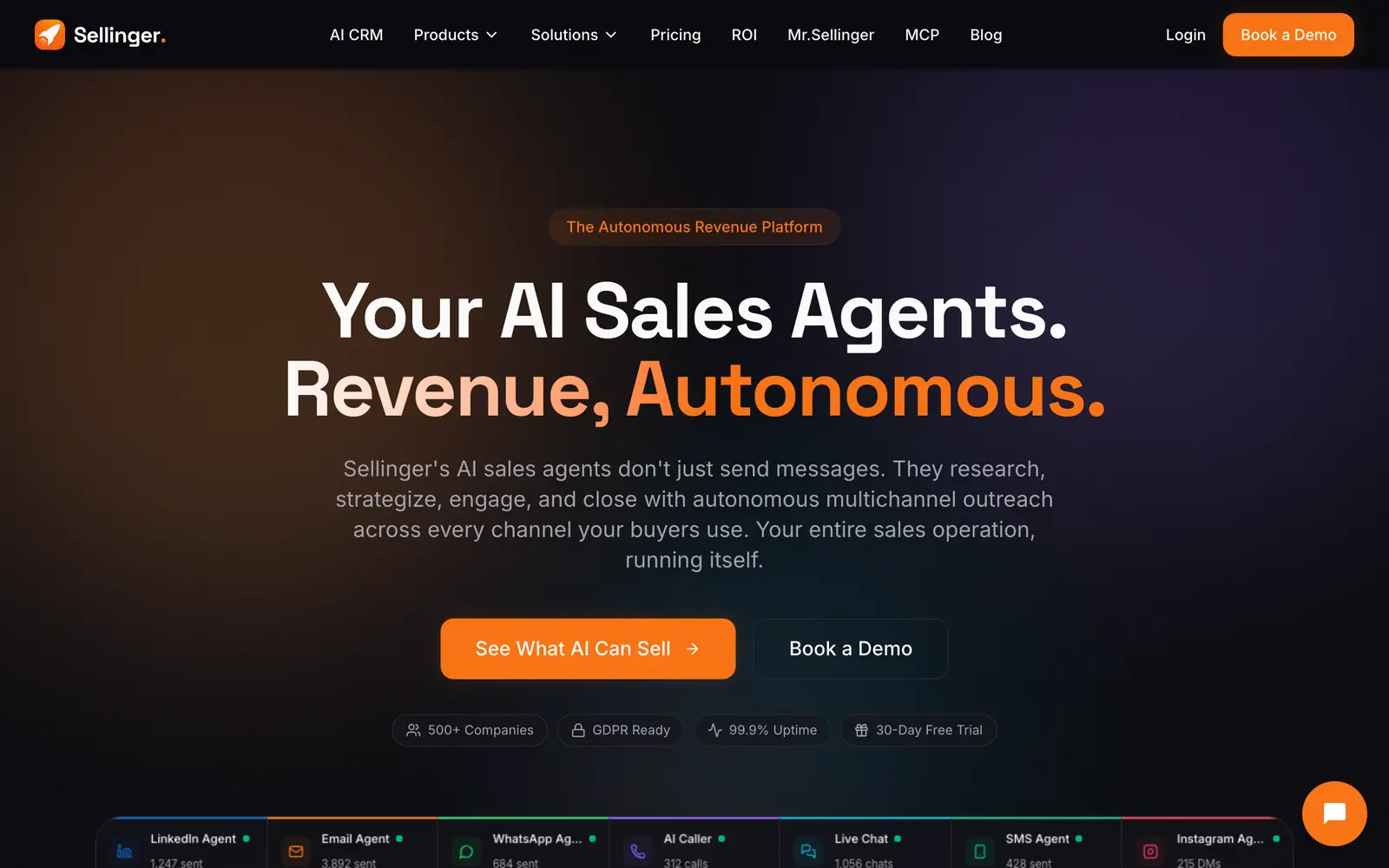 Screenshot of the Sellinger AI website