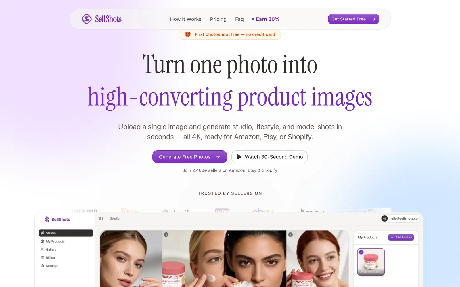 Screenshot of the SellShots website