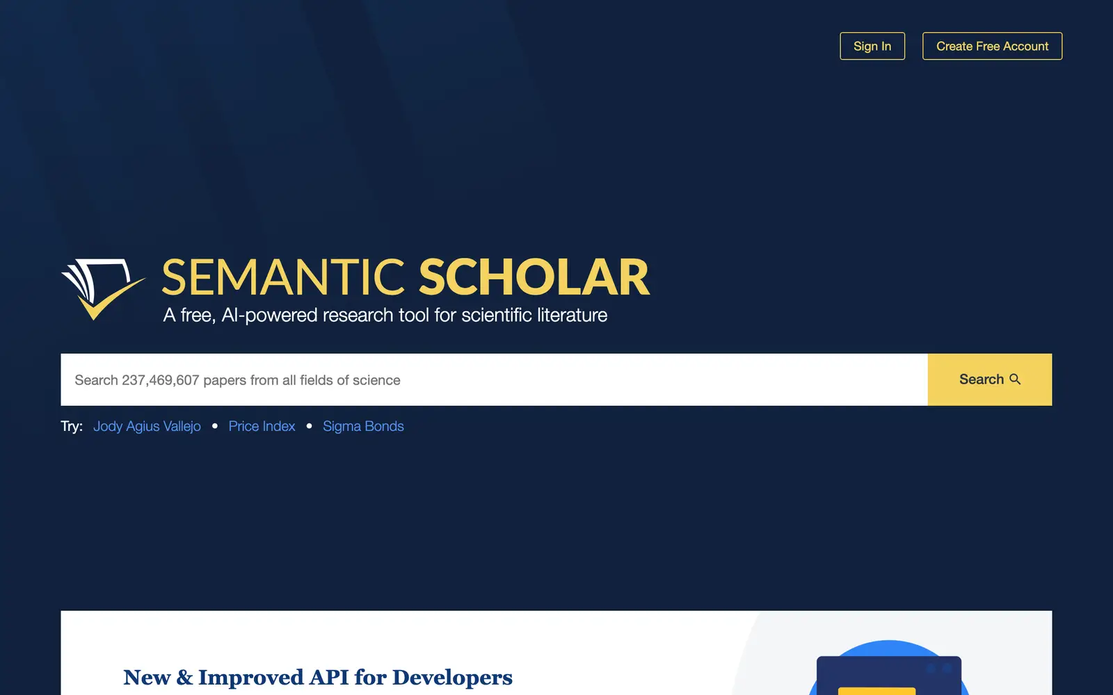 Screenshot of the Semantic Scholar website