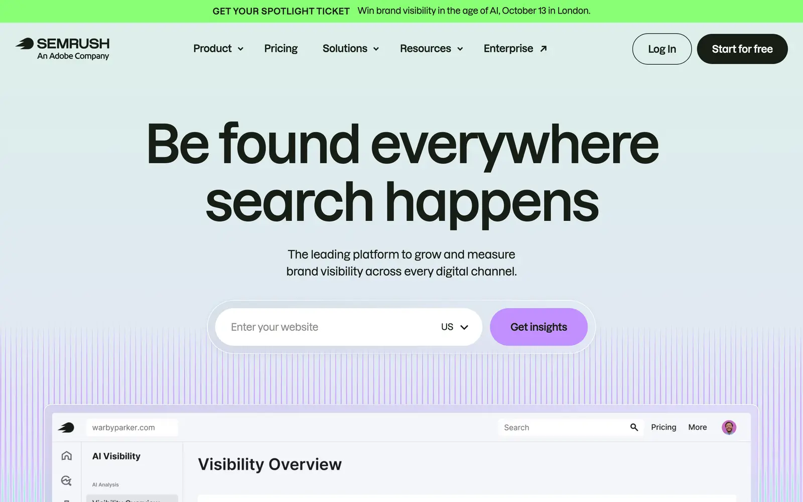 Screenshot of the Semrush website