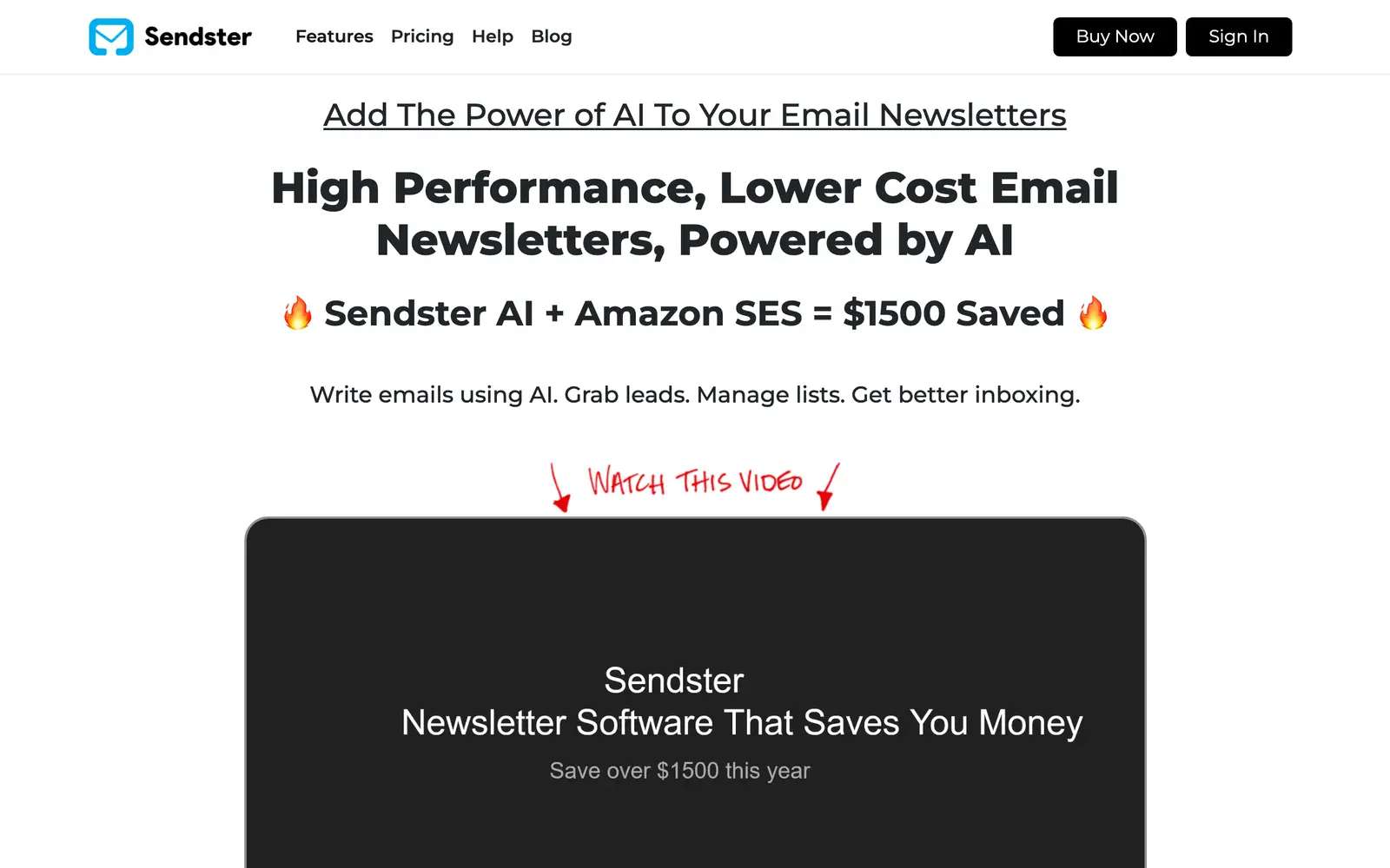 Screenshot of the Sendster website