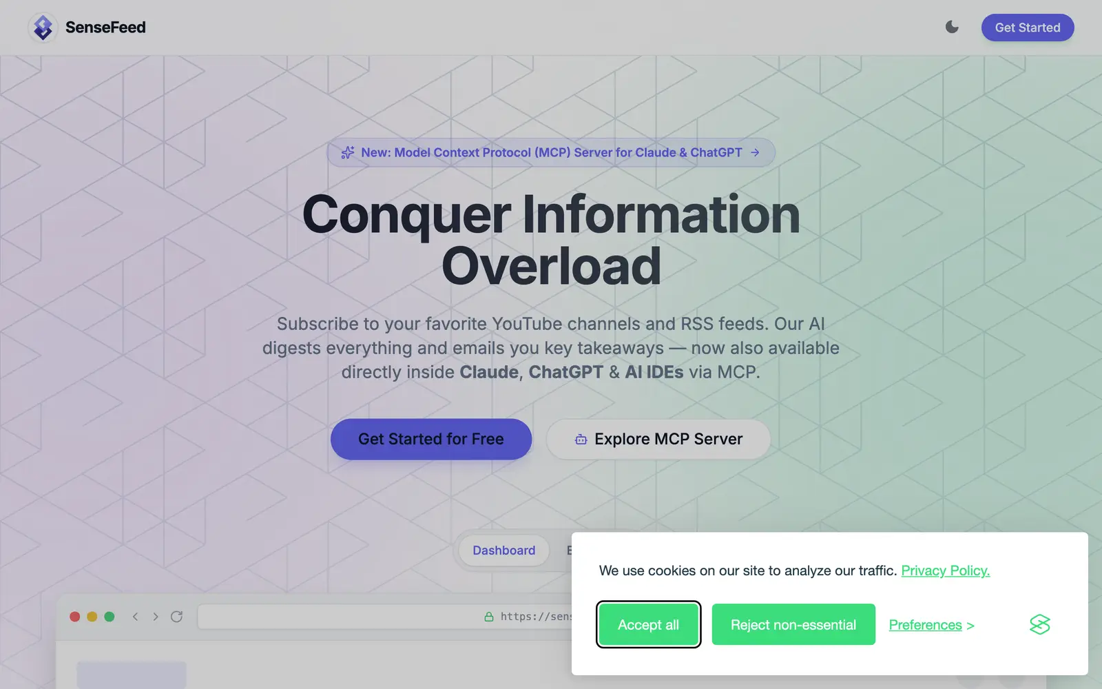 Screenshot of the SenseFeed website