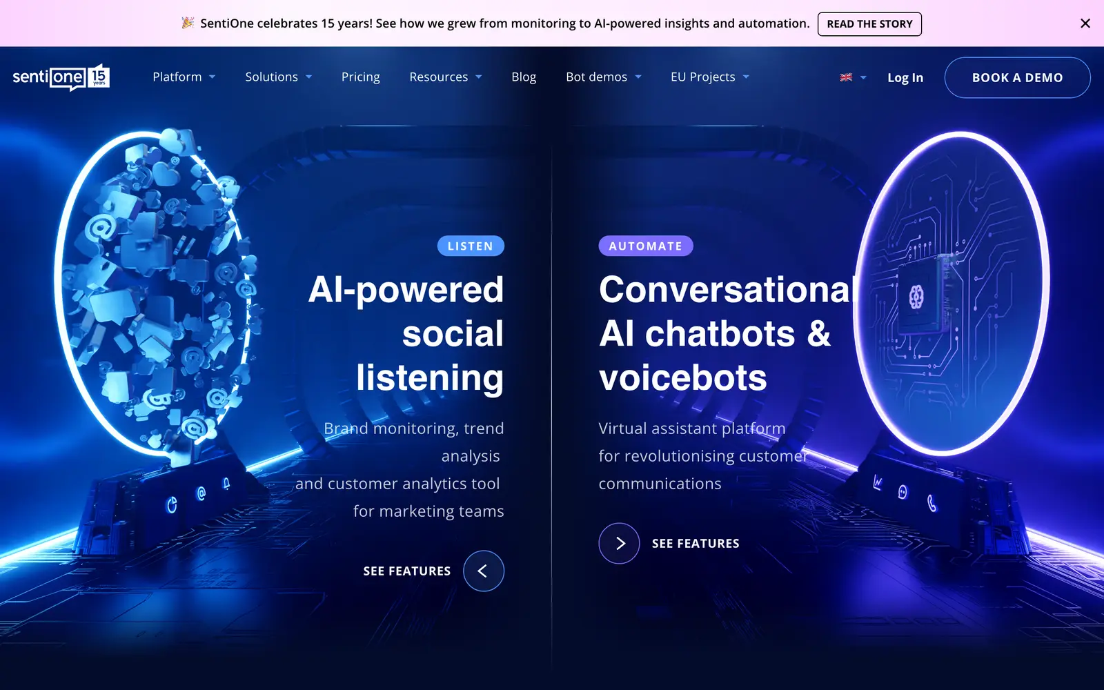 Screenshot of the SentiOne website