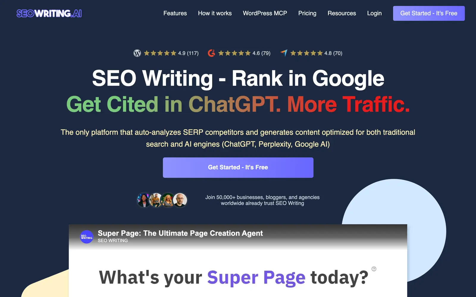 Screenshot of the SEO Writing AI website