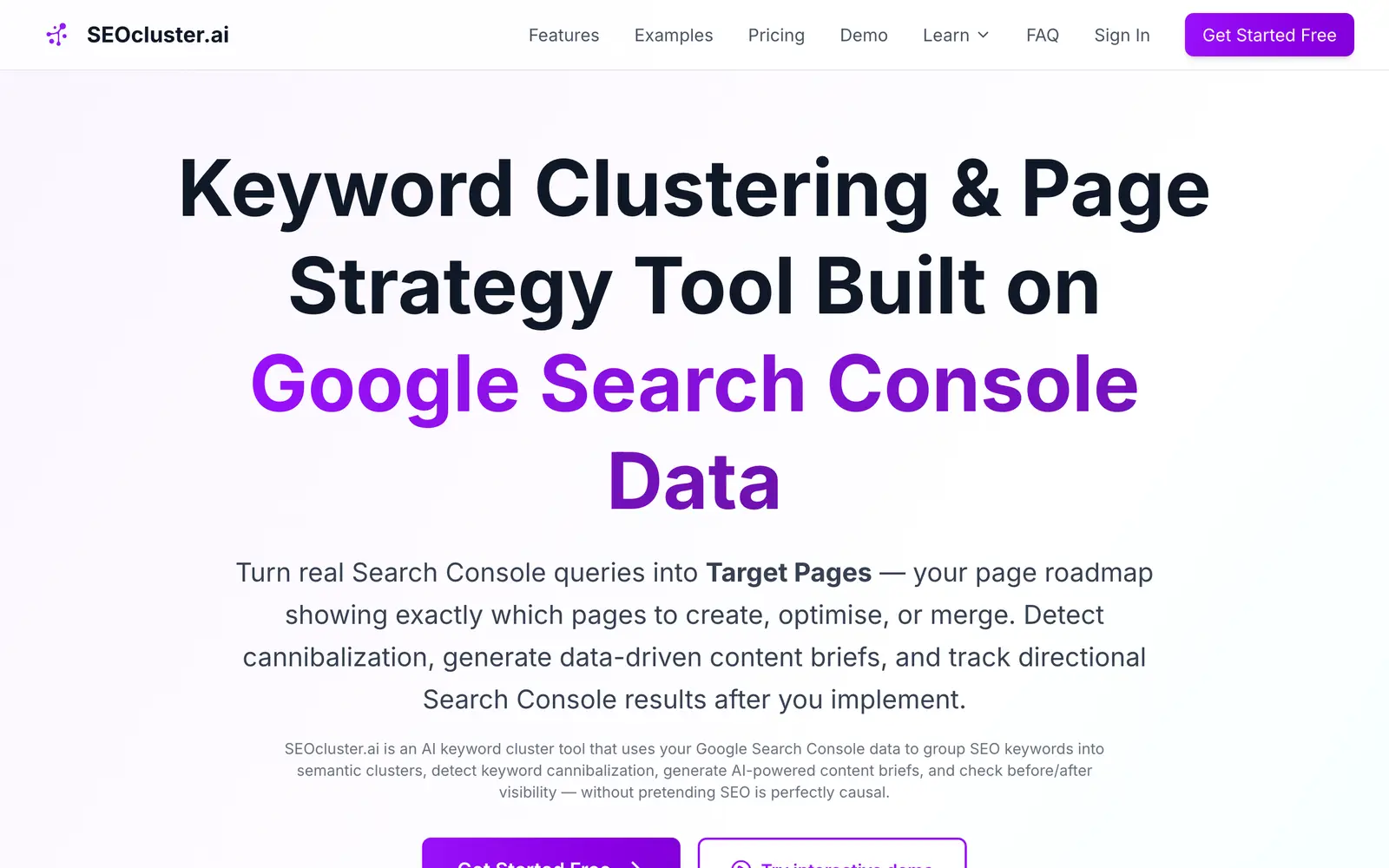 Screenshot of the SEOcluster.ai website