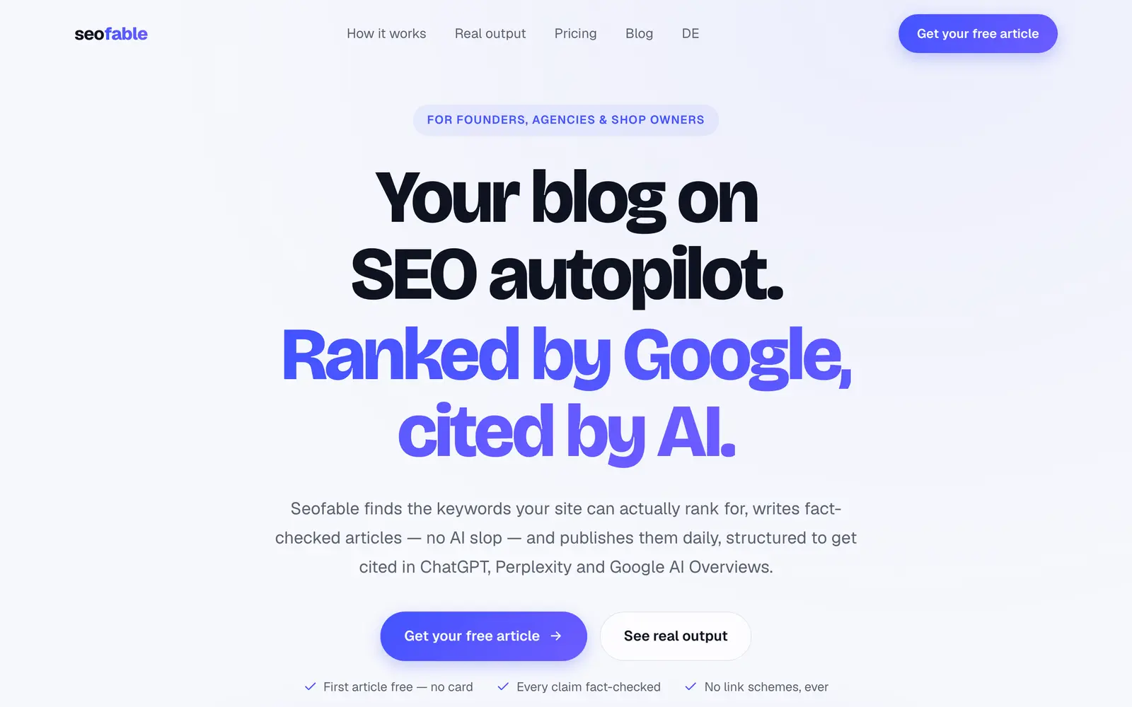 Screenshot of the Seofable website
