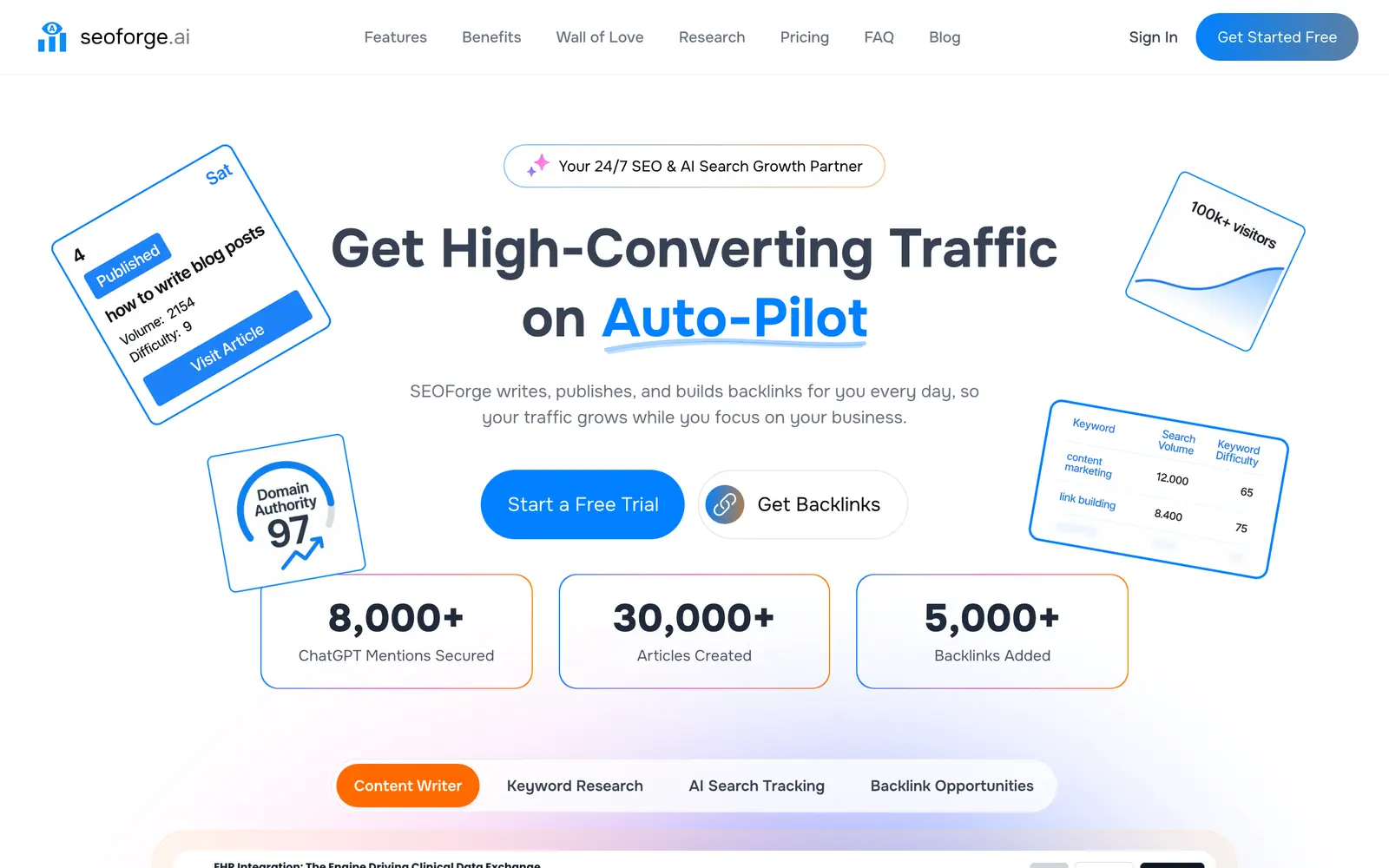 Screenshot of the SEOForge.ai website