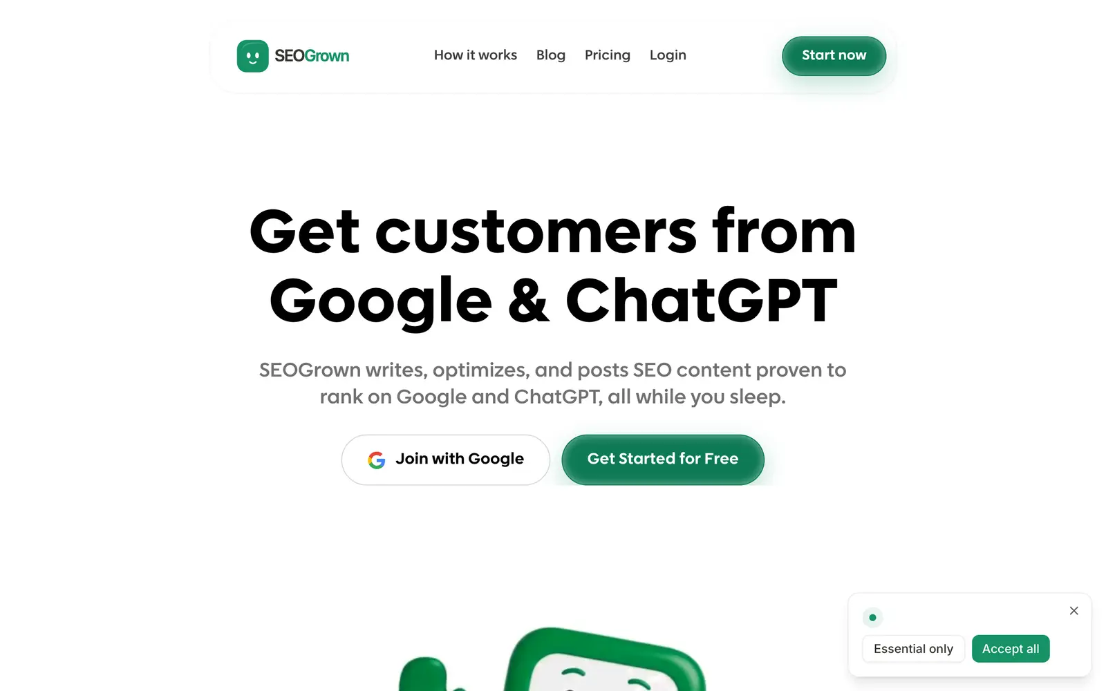 Screenshot of the SEOGrown website