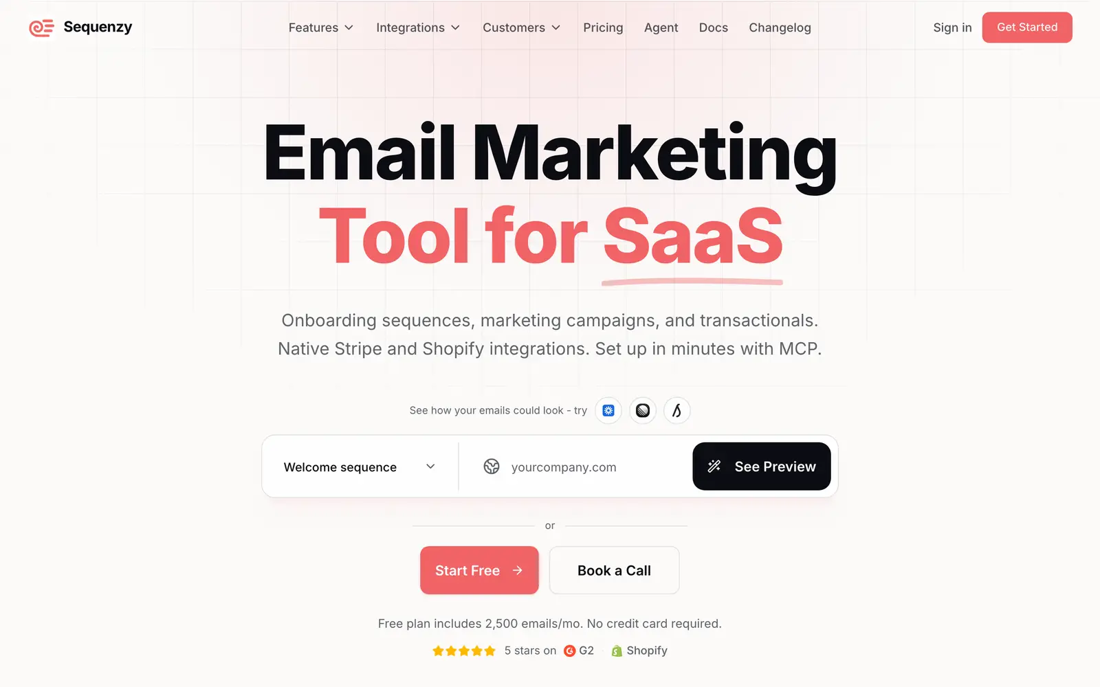 Screenshot of the Sequenzy website
