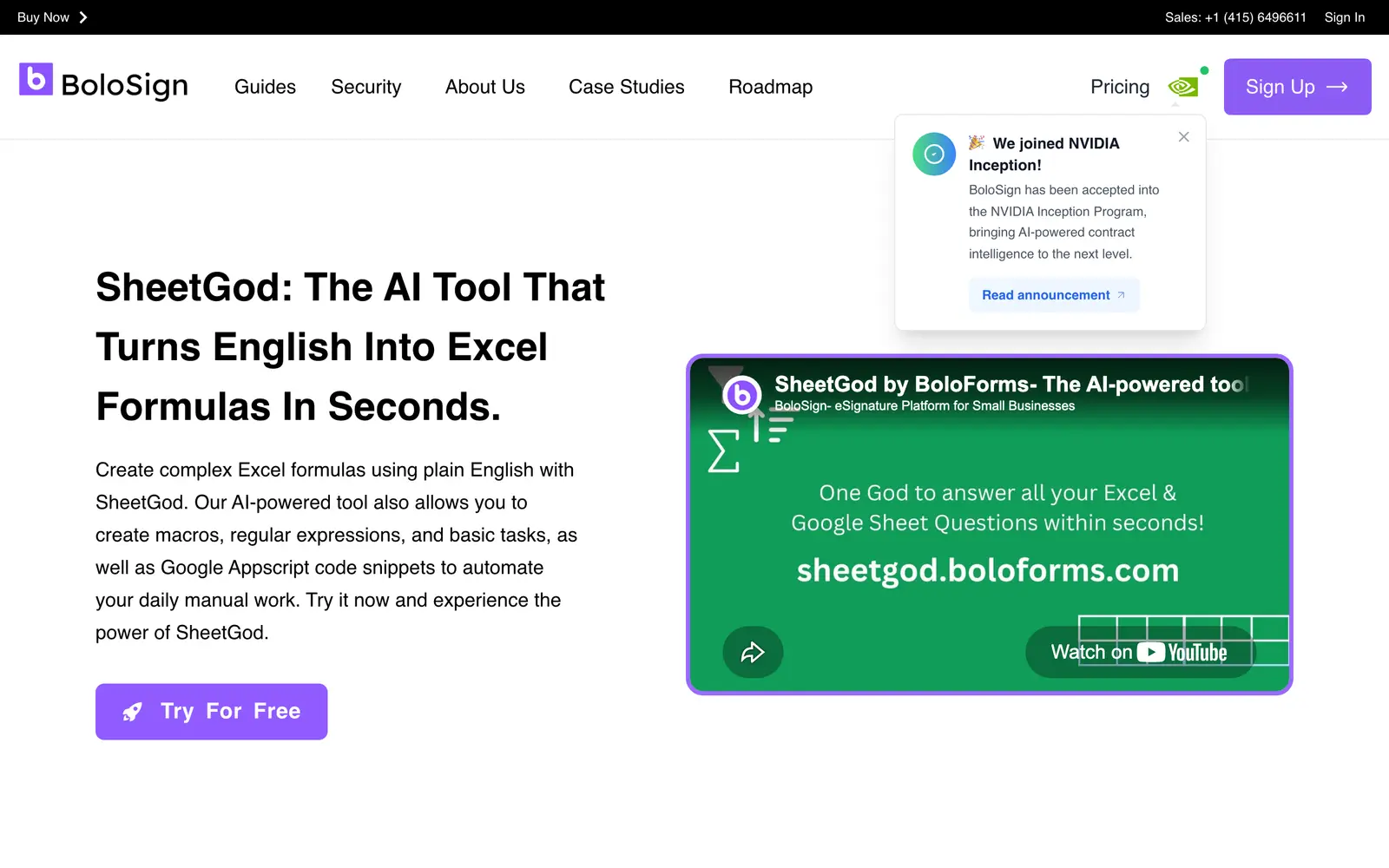 Screenshot of the SheetGod website