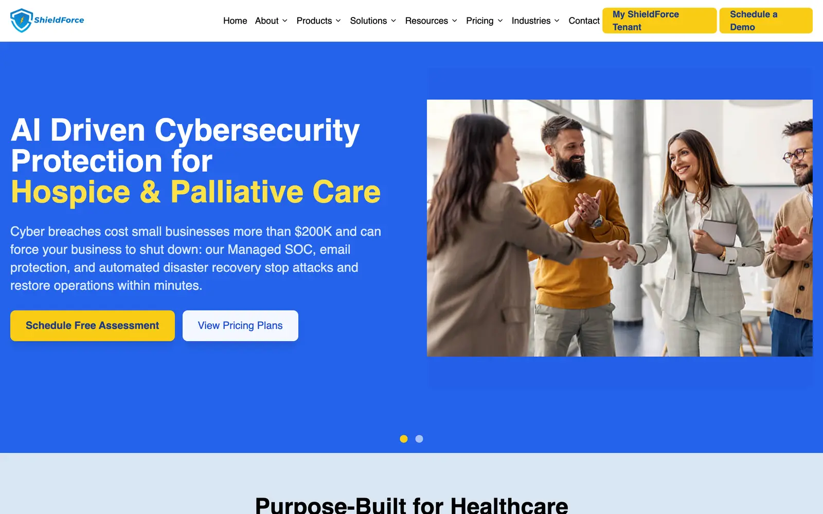 Screenshot of the ShieldForce website