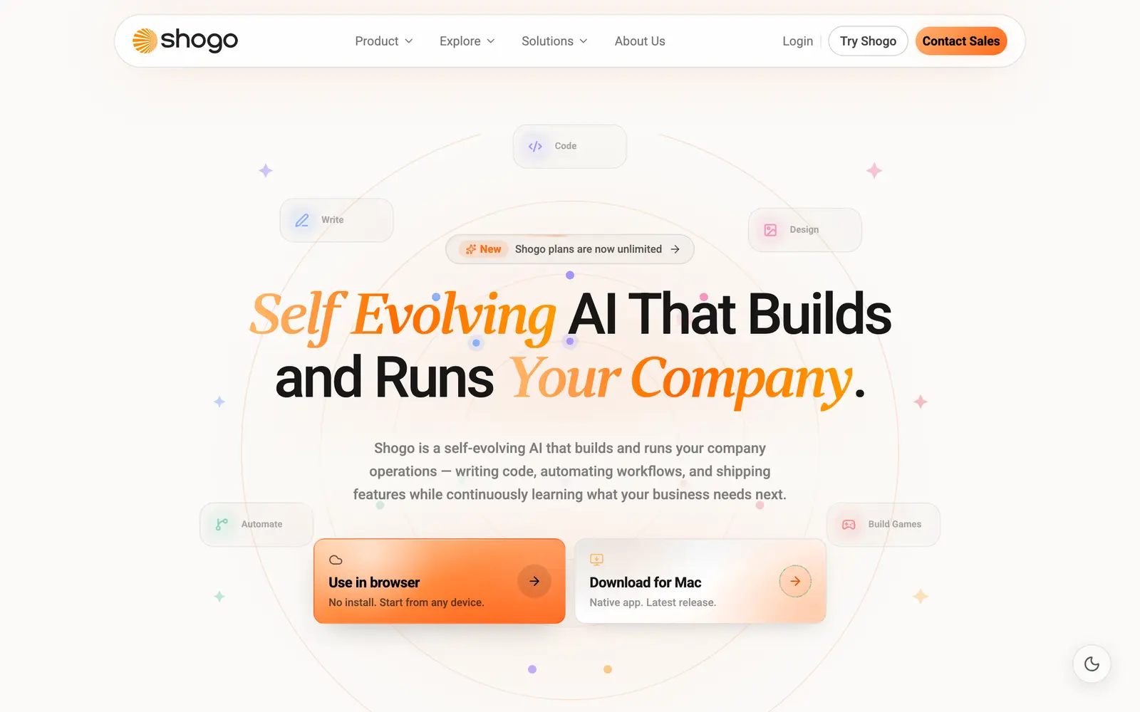 Screenshot of the Shogo AI website