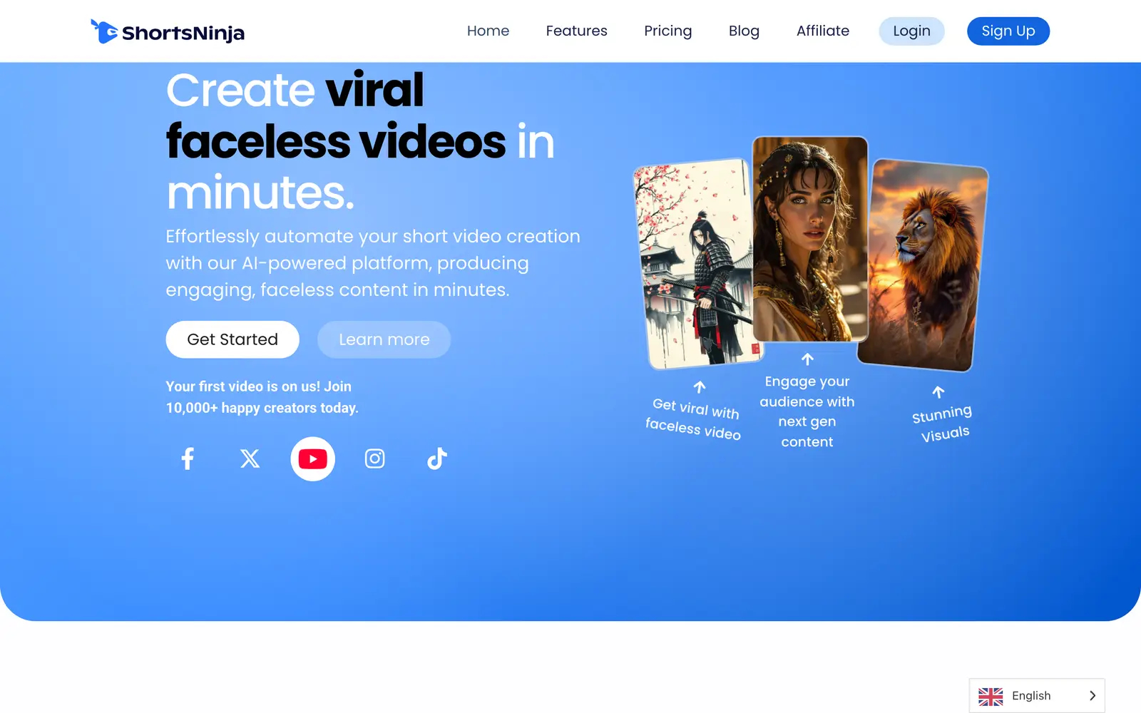 Screenshot of the ShortsNinja website