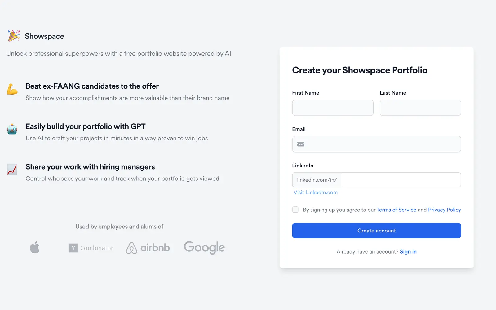 Screenshot of the Showspace website