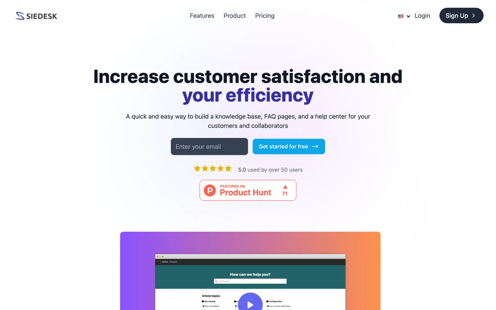 Screenshot of the Siedesk website