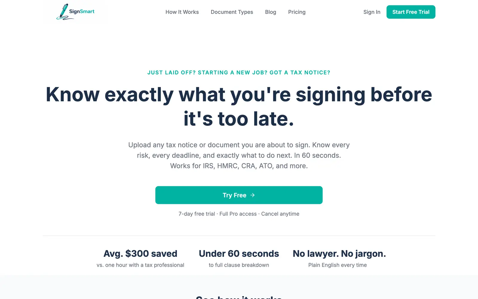 Screenshot of the SignSmart website