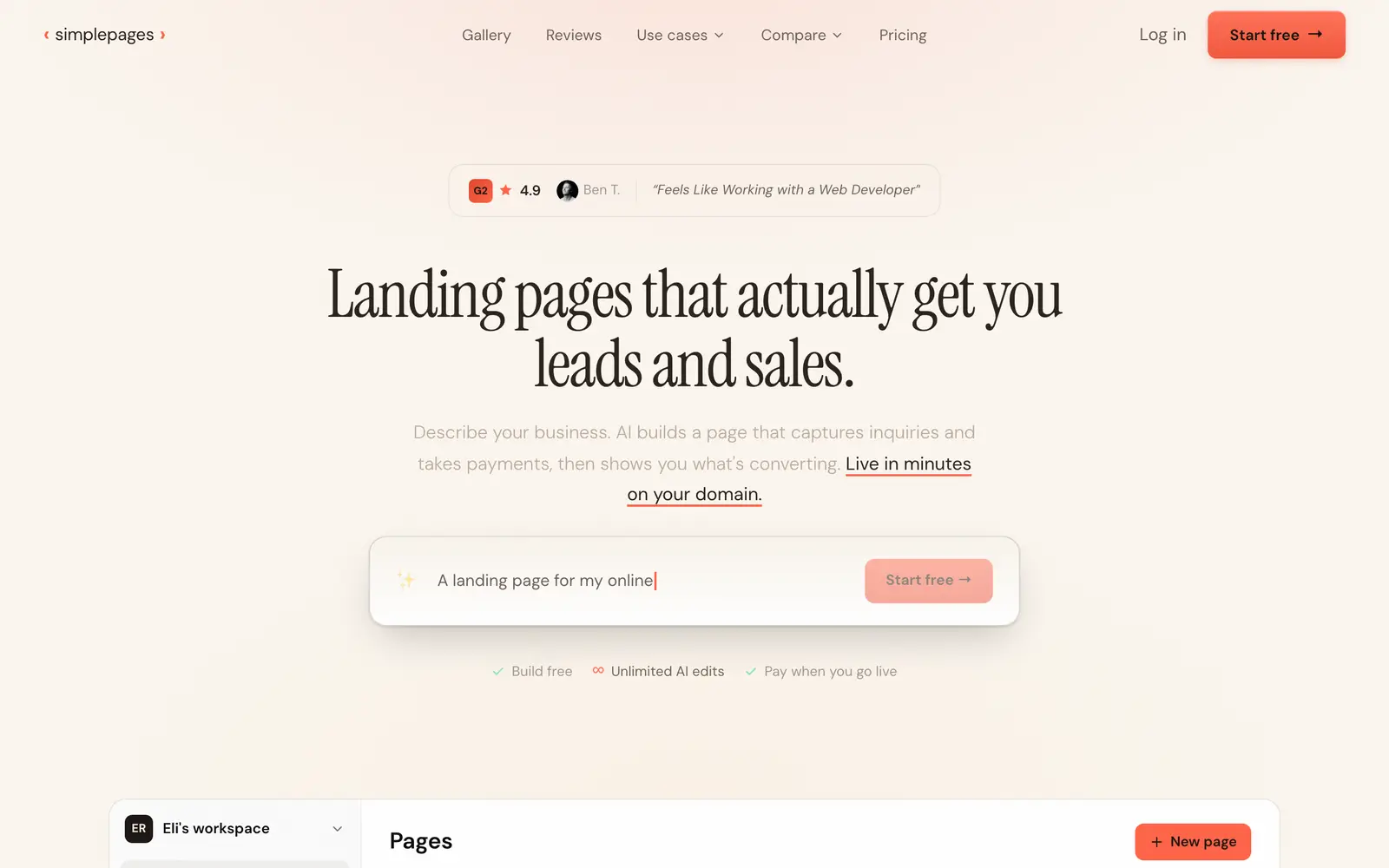 Screenshot of the SimplePages website