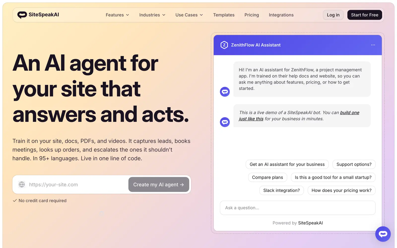 Screenshot of the SiteSpeakAI website