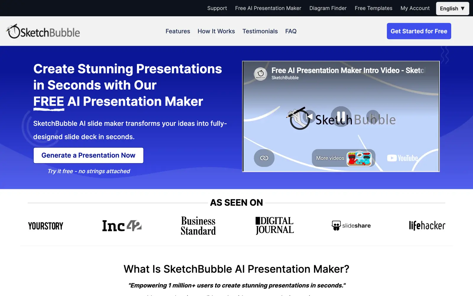 Screenshot of the AI Presentation Maker by SketchBubble website