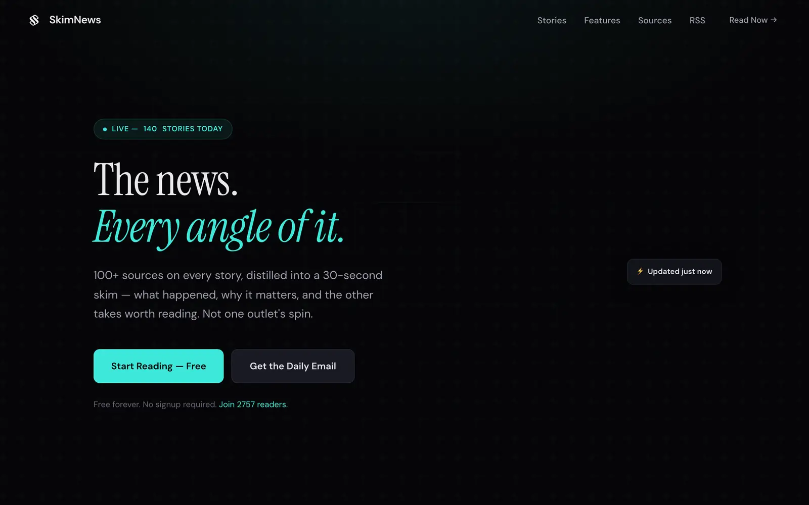 Screenshot of the SkimNews website