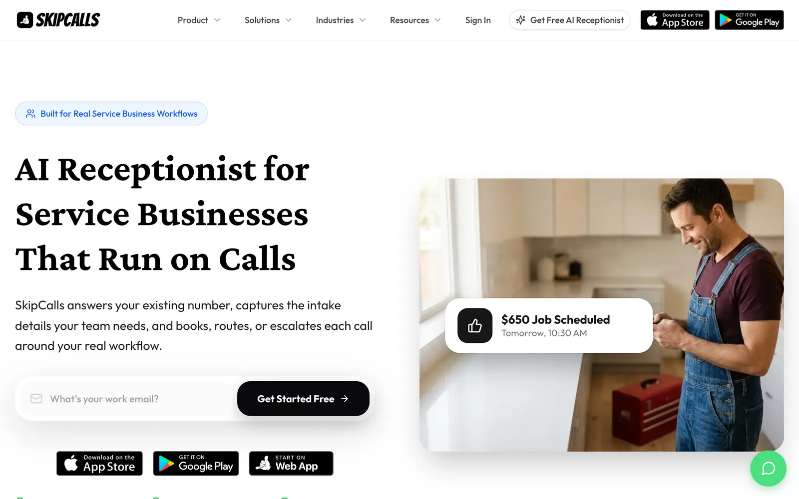Screenshot of the SkipCalls website