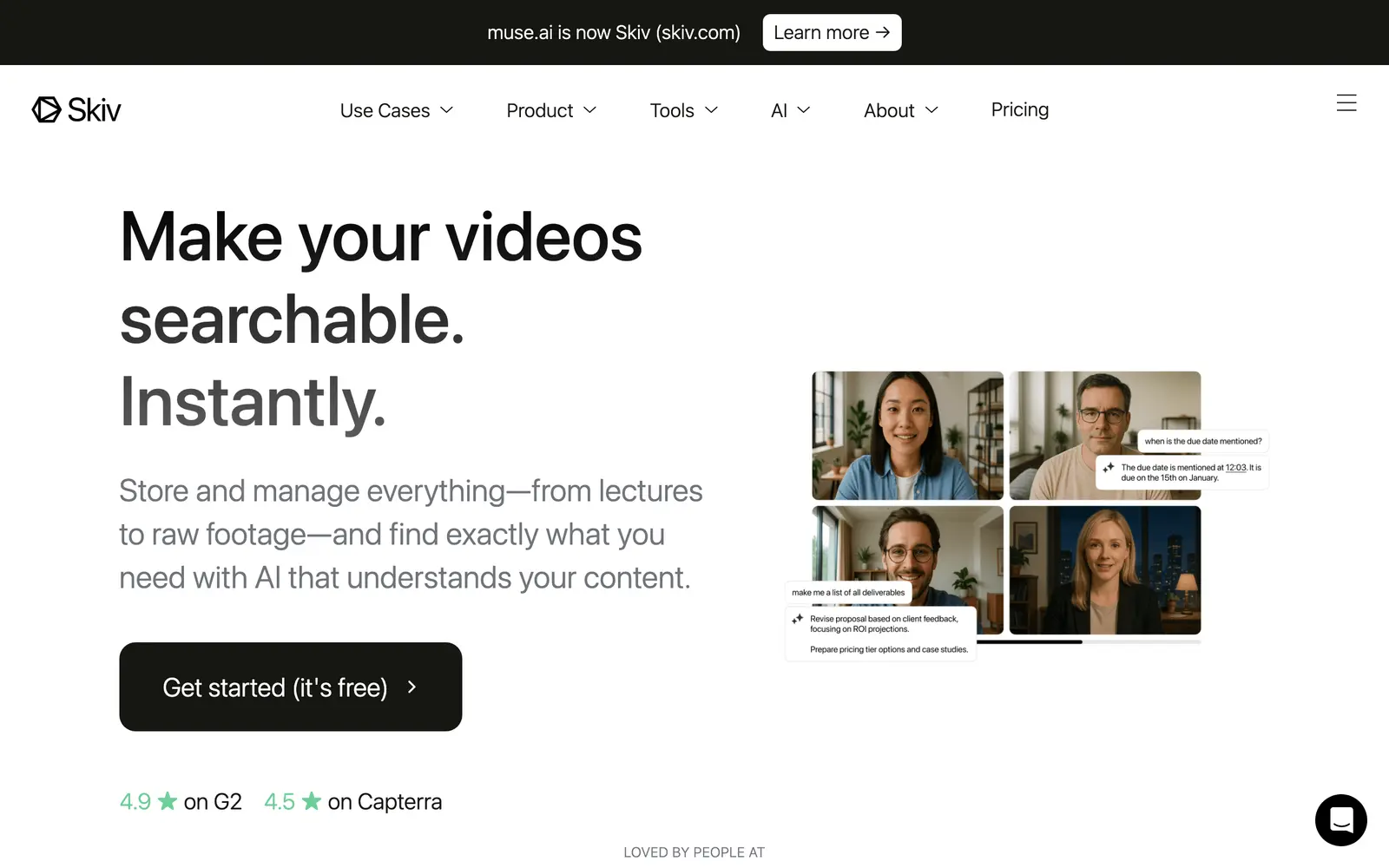 Screenshot of the Skiv website