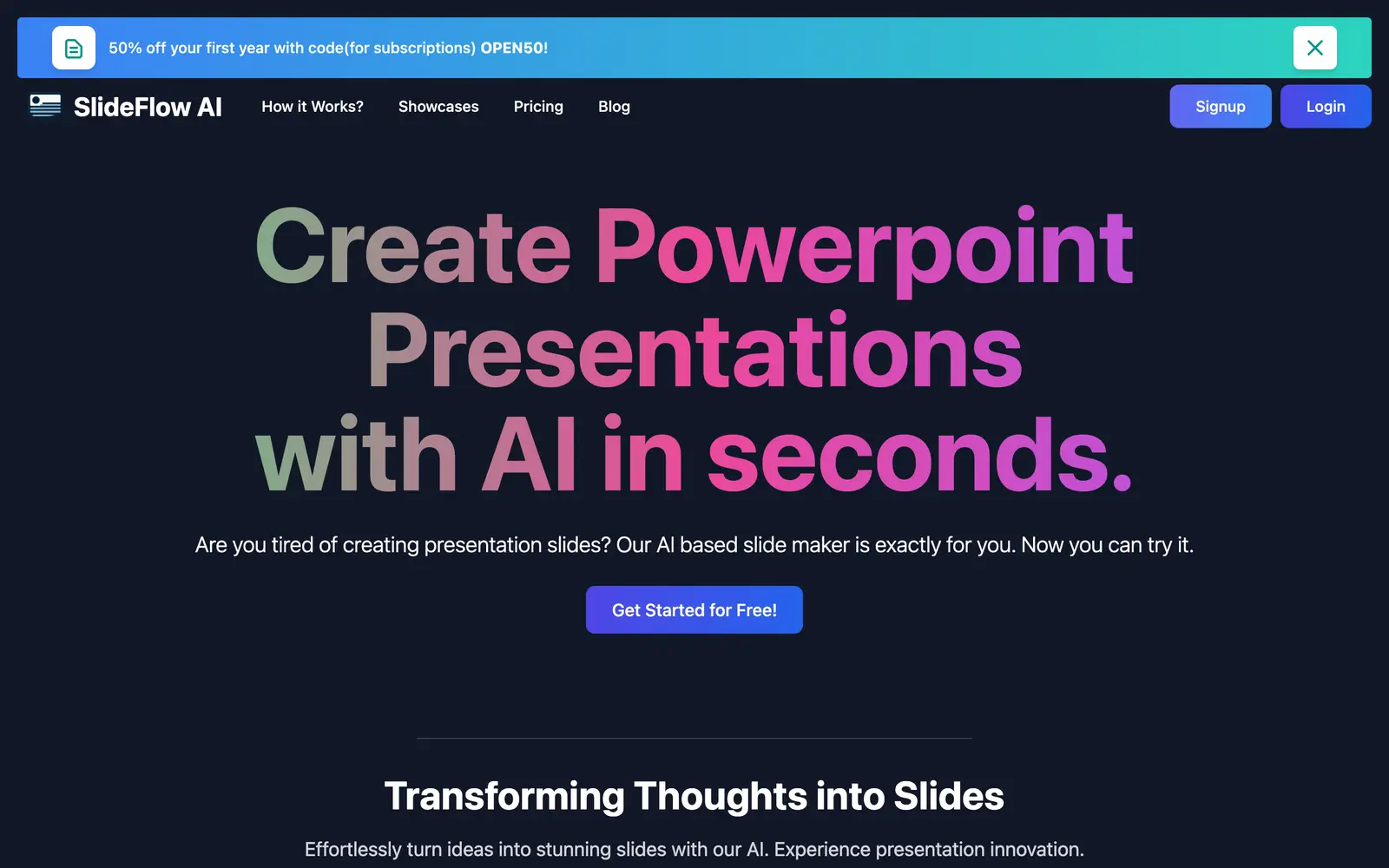 Screenshot of the SlideFlow website
