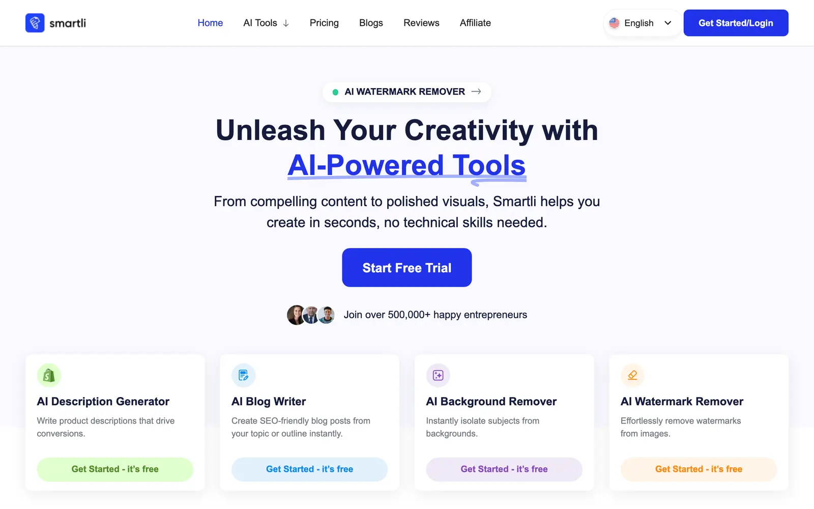 Screenshot of the Smartli website