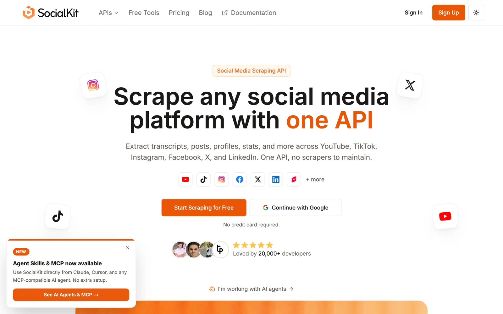 Screenshot of the SocialKit website