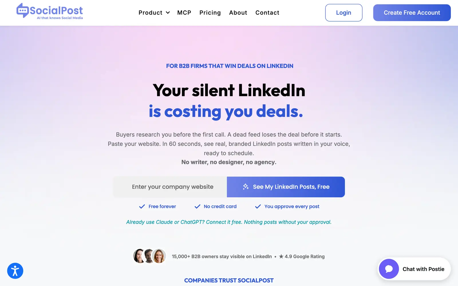 Screenshot of the SocialPost website