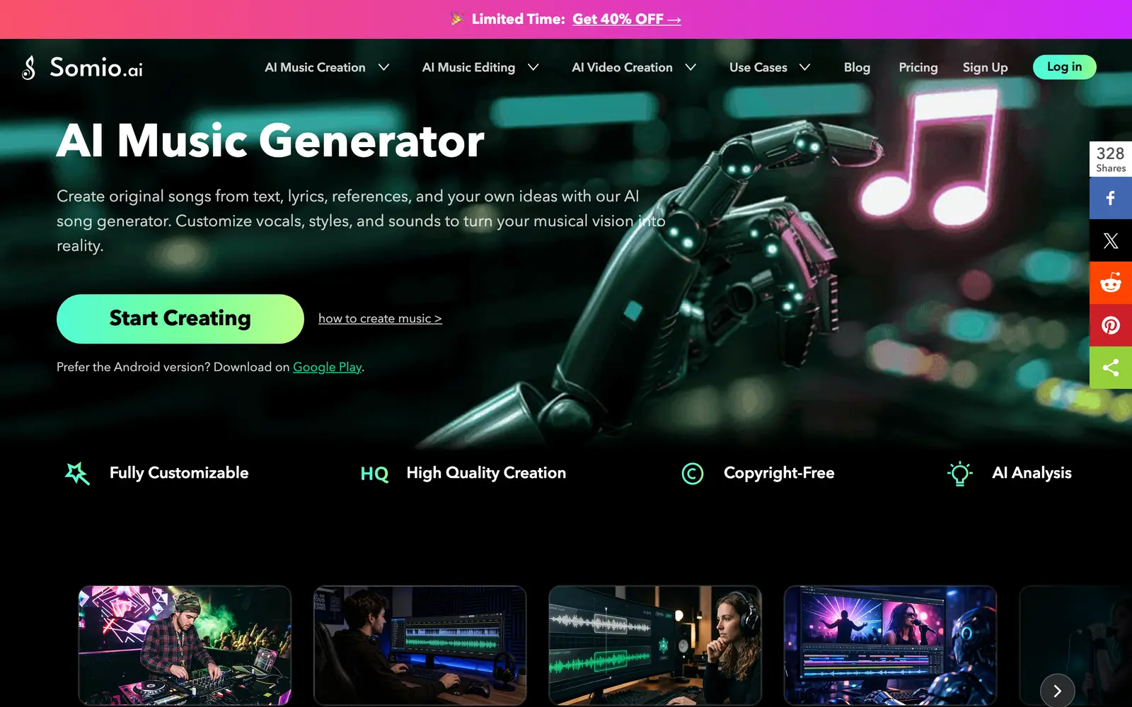 Screenshot of the Somio AI website