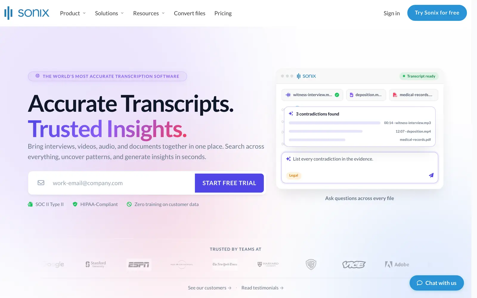 Screenshot of the Sonix website