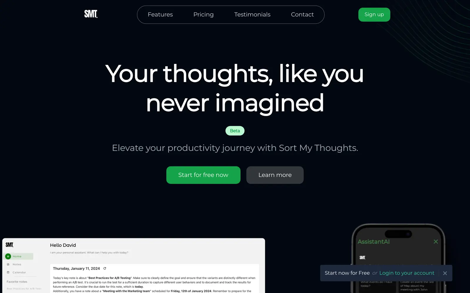 Screenshot of the SortMyThoughts website