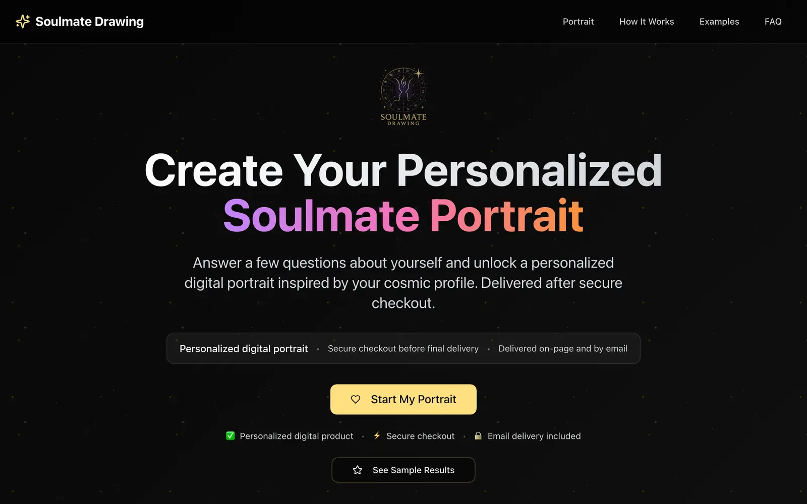 Screenshot of the Soulmate Drawing AI website