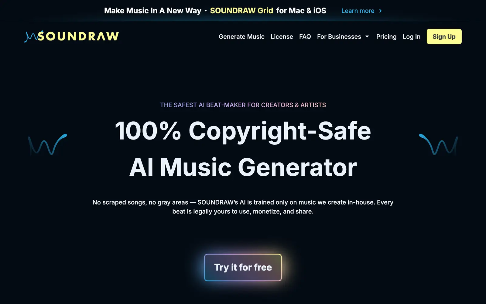 Screenshot of the SOUNDRAW website