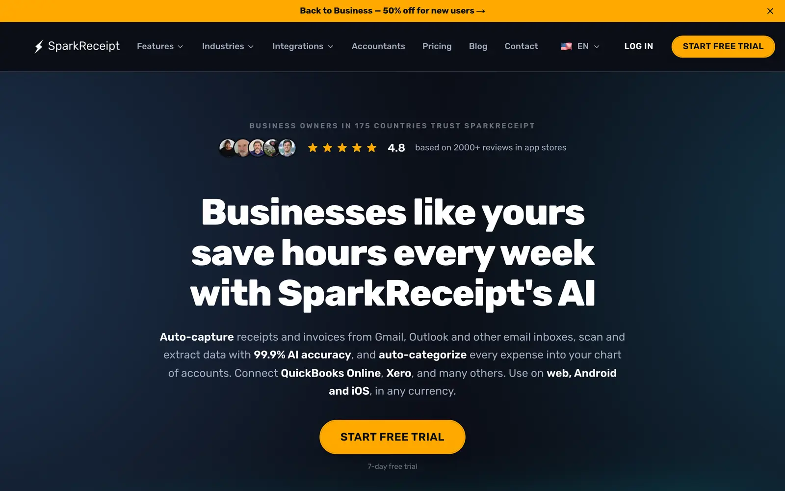 Screenshot of the SparkReceipt website