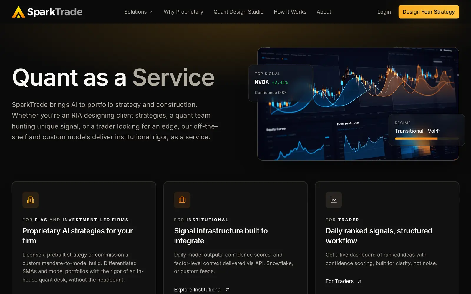Screenshot of the Sparktrade website