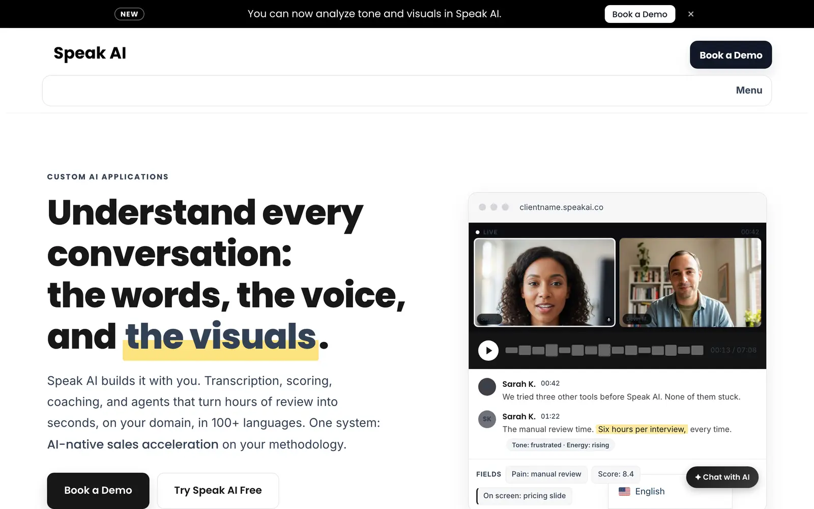 Screenshot of the Speak AI website