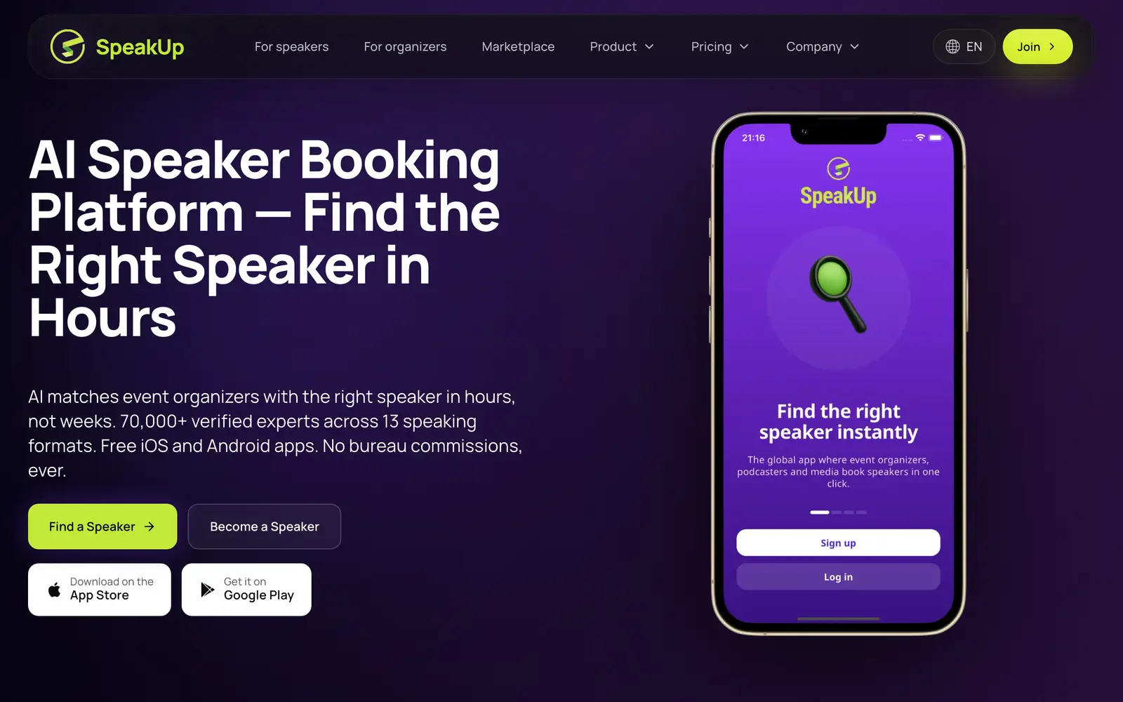 Screenshot of the SpeakUp website