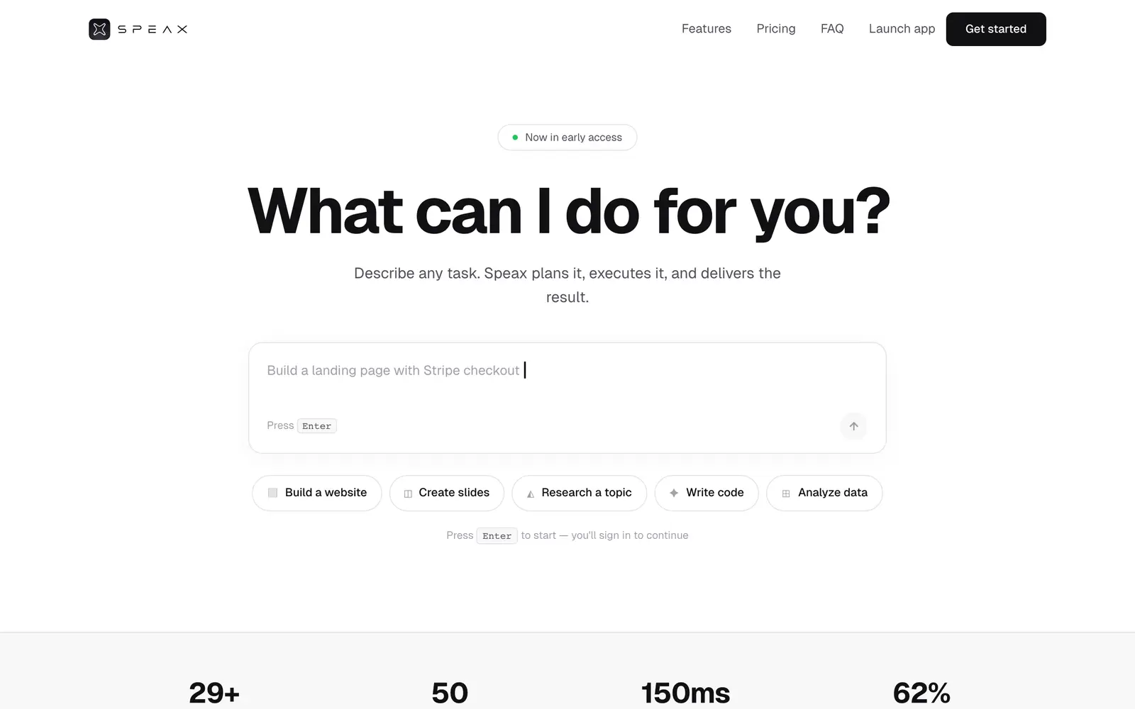 Screenshot of the SPEAX website