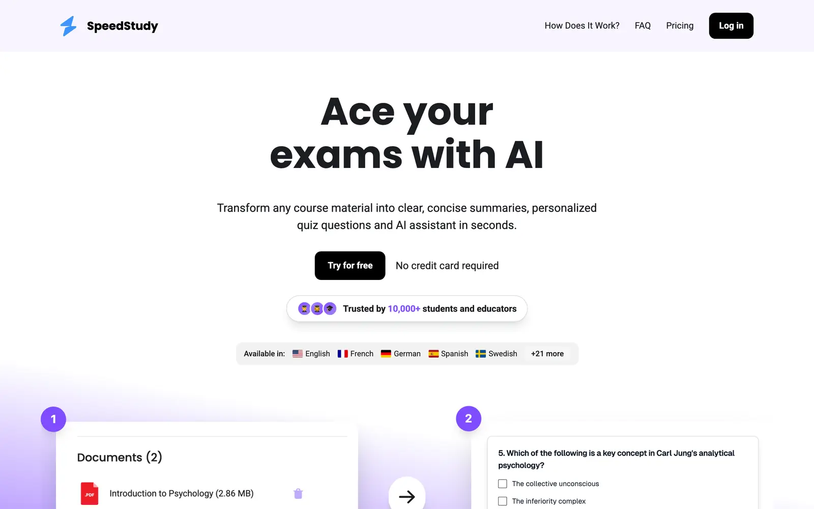 Screenshot of the SpeedStudy website