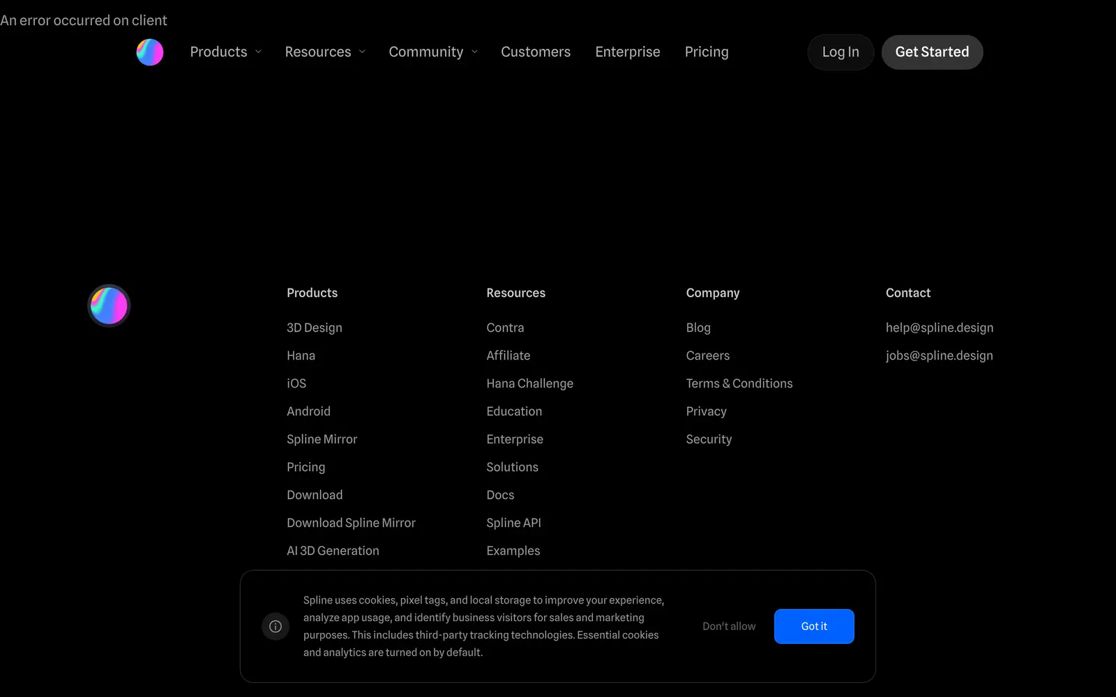 Screenshot of the Spline website