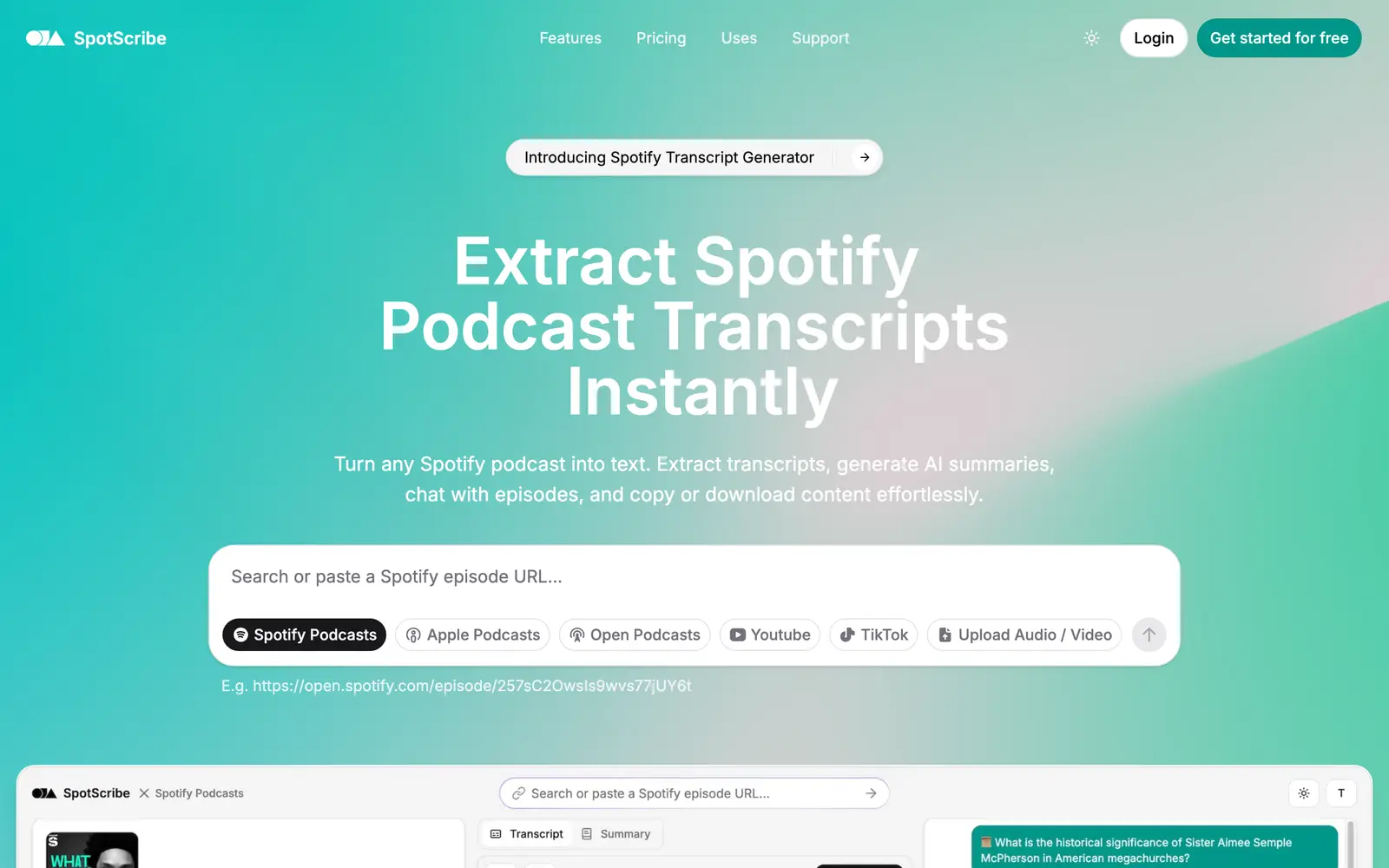 Screenshot of the SpotScribe website